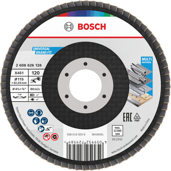 BOSCH X451 lamelna brusna ploča, 115×22,23 mm, G120, T29, 15 delova - Lepezasta brusna ploča X451 115mm T29 12 (2608626128)-SBT Alati Beograd