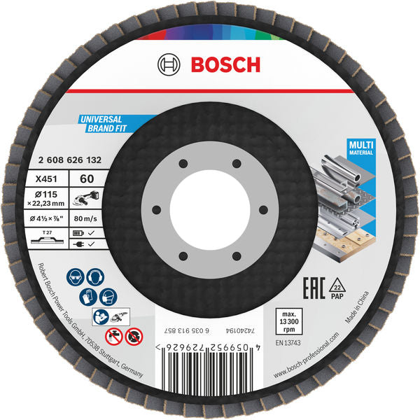 BOSCH X451 lamelna brusna ploča, 115×22,23 mm, G60, T27, 15 delova - Lepezasta brusna ploča X451 115mm T27 G6 (2608626132)-SBT Alati Beograd