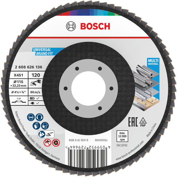 BOSCH X451 lamelna brusna ploča, 115×22,23 mm, G120, T27, 15 delova - Lepezasta brusna ploča X451 115mm T27 12 (2608626136)-SBT Alati Beograd