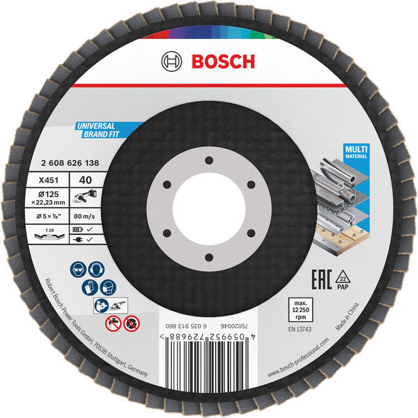 BOSCH X451 lamelna brusna ploča, 125×22,23 mm, G40, T29, 15 delova - Lepezasta brusna ploča X451 125mm T29 G4 (2608626138)-SBT Alati Beograd