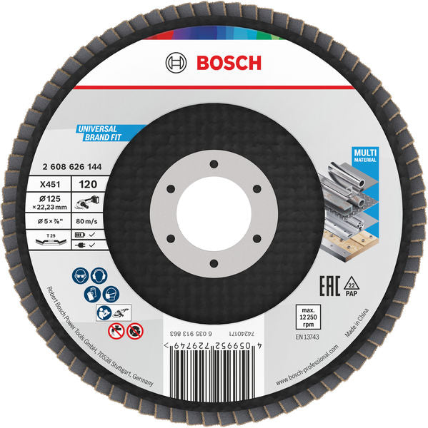 BOSCH X451 lamelna brusna ploča, 125×22,23 mm, G120, T29, 15 delova - Lepezasta brusna ploča X451 125mm T29 12 (2608626144)-SBT Alati Beograd