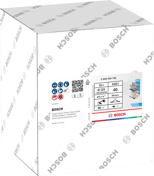 BOSCH X451 lamelna brusna ploča, 125×22,23 mm, G40, T27, 15 delova - Lepezasta brusna ploča X451 125mm T27 G4 (2608626146)-SBT Alati Beograd