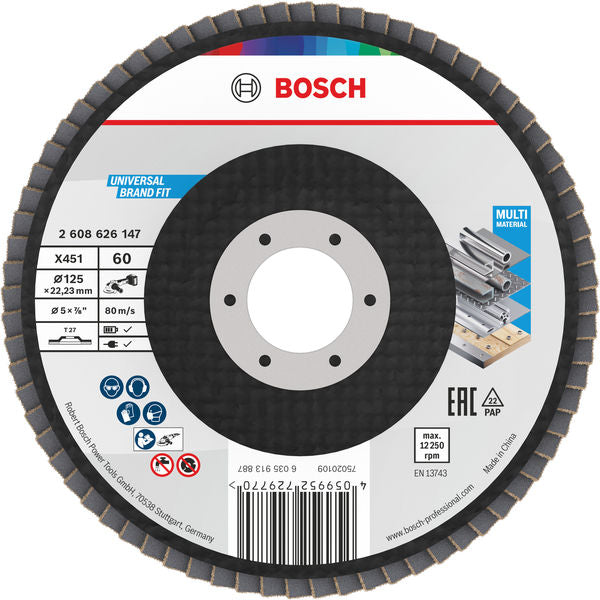 BOSCH X451 lamelna brusna ploča, 125×22,23 mm, G60, T27, 60 delova - Lepezasta brusna ploča X451 125mm T27 G6 (2608626147)-SBT Alati Beograd