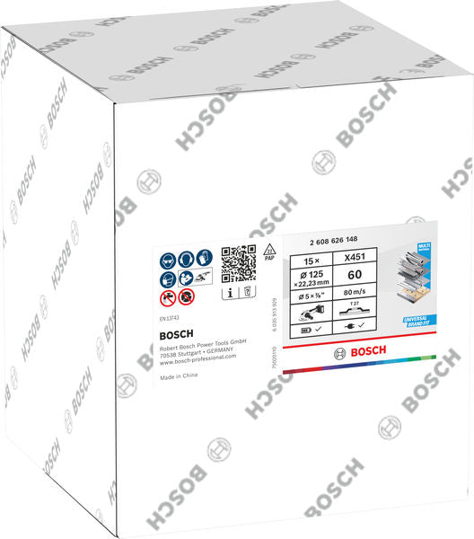 BOSCH X451 lamelna brusna ploča, 125×22,23 mm, G60, T27, 15 delova - Lepezasta brusna ploča X451 125mm T27 G6 (2608626148)-SBT Alati Beograd