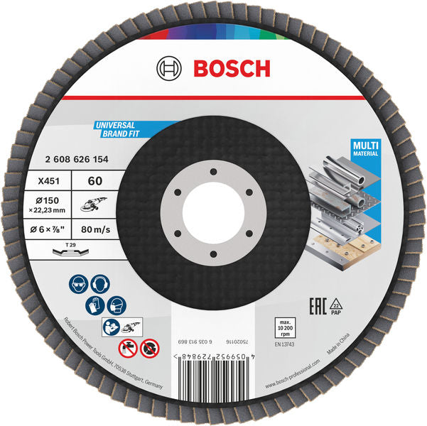 BOSCH X451 lamelna brusna ploča, 150×22,23 mm, G60, T29, 15 delova - Lepezasta brusna ploča X451 150mm T29 G6 (2608626154)-SBT Alati Beograd