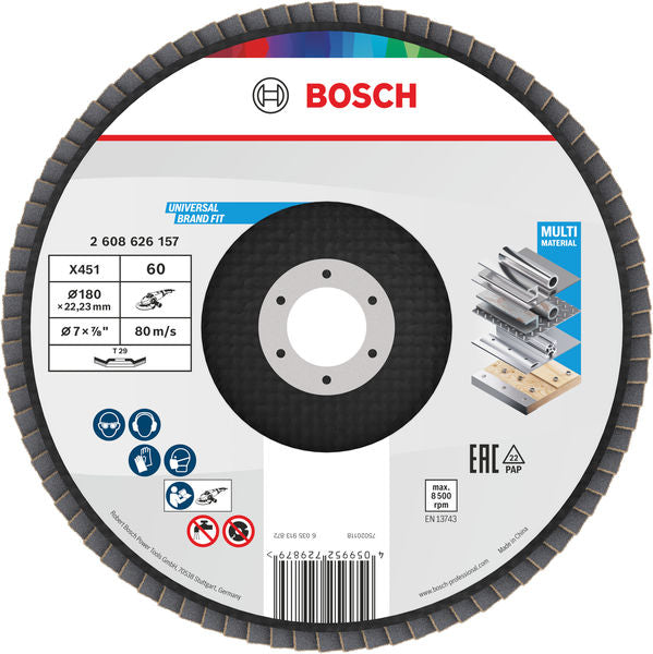 BOSCH X451 lamelna brusna ploča, 180×22,23 mm, G60, T29, 15 delova - Lepezasta brusna ploča X451 180mm T29 G6 (2608626157)-SBT Alati Beograd