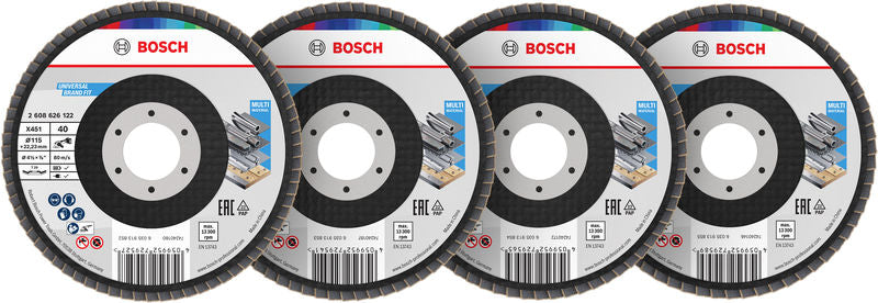 BOSCH X451 lamelna brusna ploča, 115×22,23 mm, G40; 60; 80; 120, T29, 15 delova - Lepezasta brusna ploča X451 115mmT29MixG (2608626161)-SBT Alati Beograd
