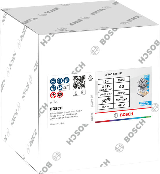 BOSCH X451 lamelna brusna ploča, 115×22,23 mm, G40, T29, 15 delova - Lepezasta brusna ploča X451 115mmT29G40O (2608626167)-SBT Alati Beograd