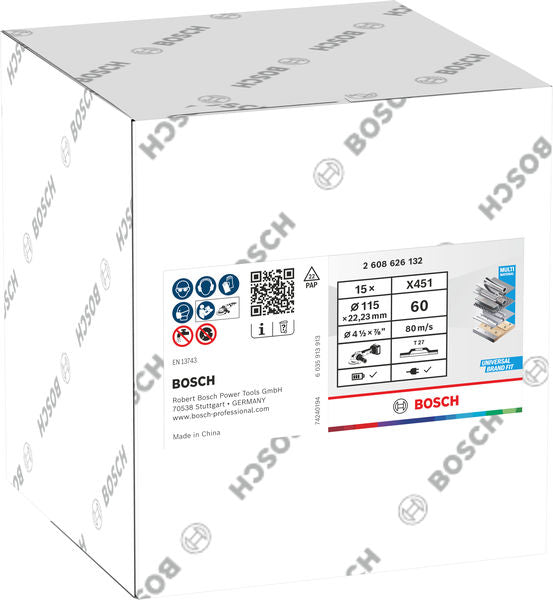 BOSCH X451 lamelna brusna ploča, 115×22,23 mm, G60, T27, 15 delova - Lepezasta brusna ploča X451 115mmT27G60O (2608626172)-SBT Alati Beograd