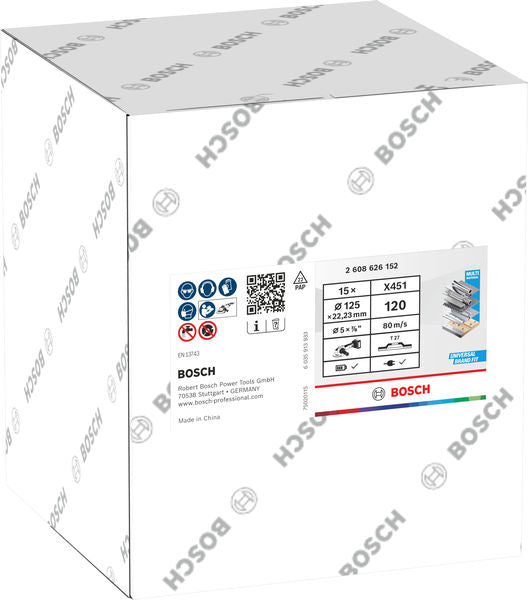 BOSCH X451 lamelna brusna ploča, 125×22,23 mm, G120, T27, 15 delova - Lepezasta brusna ploča X451 125mmT27120O (2608626182)-SBT Alati Beograd
