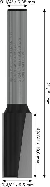 BOSCH PRO ravno glodalo, dva žleba, Ø 3/8×L 49/64", prihvat 1/4" - Glodalo za žljebove 6,35x9,5x51 (2608628412)-SBT Alati Beograd