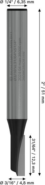 BOSCH PRO ravno glodalo, dva žleba, Ø 1/16″ x L 31/64″, prihvat 1/4″ - Glodalo za žljebove 6,35x4,8x51 (2608628428)-SBT Alati Beograd