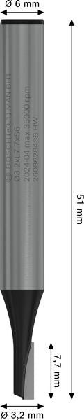 BOSCH PRO ravno glodalo, jedan žleb, Ø 3,2×L 7,7, prihvat 6 mm - Glodalo za žljebove 6x3,2x51 (2608628438)-SBT Alati Beograd