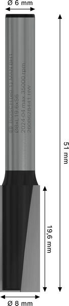 BOSCH PRO ravno glodalo, dva žleba, Ø 8×L 19,6, prihvat 6 mm - Glodalo za žljebove 6x8x51 (2608628441)-SBT Alati Beograd