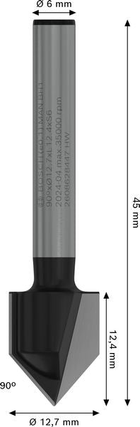 BOSCH PRO glodalo za V-kanale, 90°×Ø 12,7, prihvat 6 mm - V-glodalo za žljebove 6x12,7x45 (2608628447)-SBT Alati Beograd