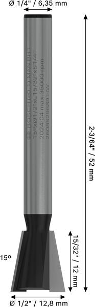 BOSCH PRO glodalo za zupčaste žlebove, 15°, prihvat 1/4″ - Glodalo za ivice Dovetail Bit (2608629689)-SBT Alati Beograd