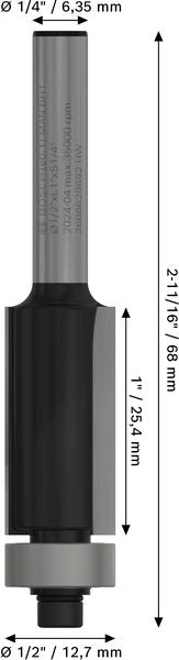 BOSCH PRO glodalo za glodanje u ravni sa ležajevima na dnu, Ø 1/2×L 1", prihvat 1/4" - Glodala za glod.uz površi Flush Trim Bit (2608629692)-SBT Alati Beograd