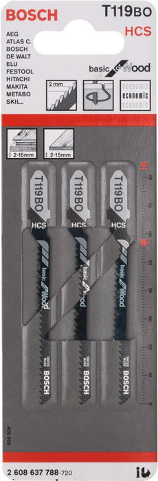 Bosch list ubodne testere T 119 BO Basic for Wood - pakovanje - 3 komada - 2608637788