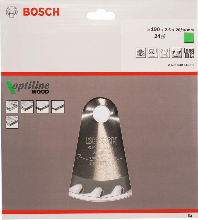 Bosch list kružne testere Optiline Wood 190 x 20/16 x 2,6 mm, 24 - 2608640612
