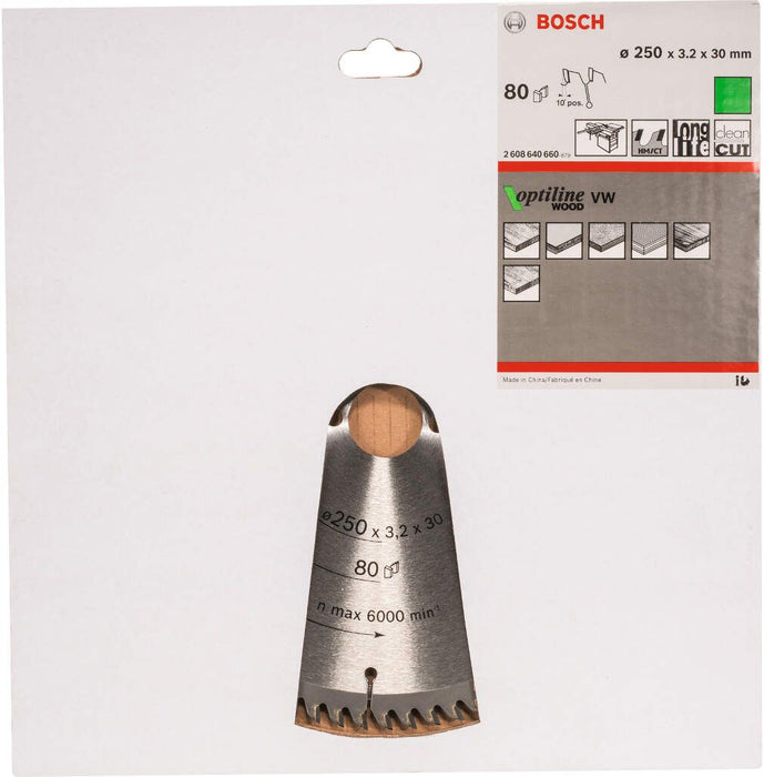 Bosch list kružne testere Optiline Wood 250 x 30 x 3,2 mm, 80 - 2608640660