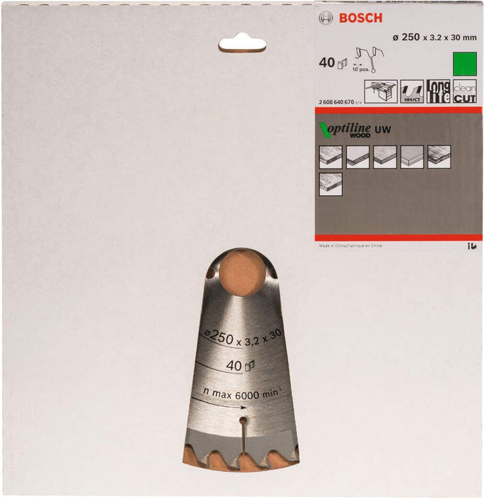 Bosch list kružne testere Optiline Wood 250 x 30 x 3,2 mm, 40 - 2608640670