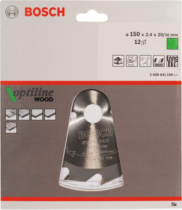 Bosch list kružne testere Optiline Wood 150 x 20/16 x 2,4 mm, 12 - 2608641169