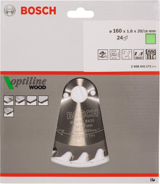 Bosch list kružne testere Optiline Wood 160 x 20/16 x 1,8 mm, 24 - 2608641171