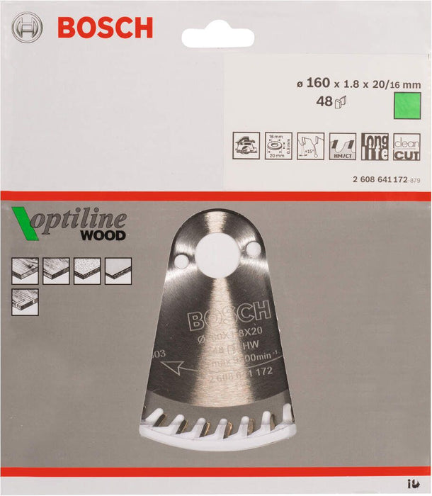Bosch list kružne testere Optiline Wood 160 x 20/16 x 1,8 mm, 48 - 2608641172