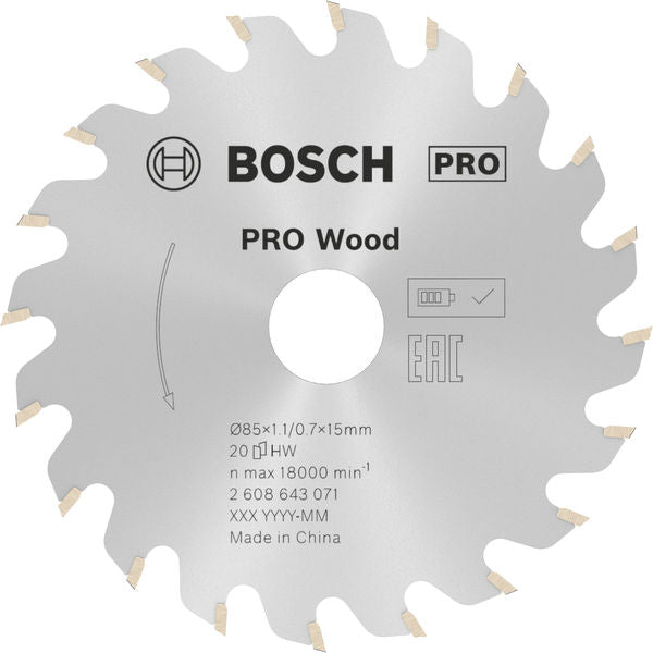 BOSCH PRO Wood list kružne testere za drvo, 85×1,1×15 mm - List kružne testere ST WO H 85x15-20 (2608643071)-SBT Alati Beograd