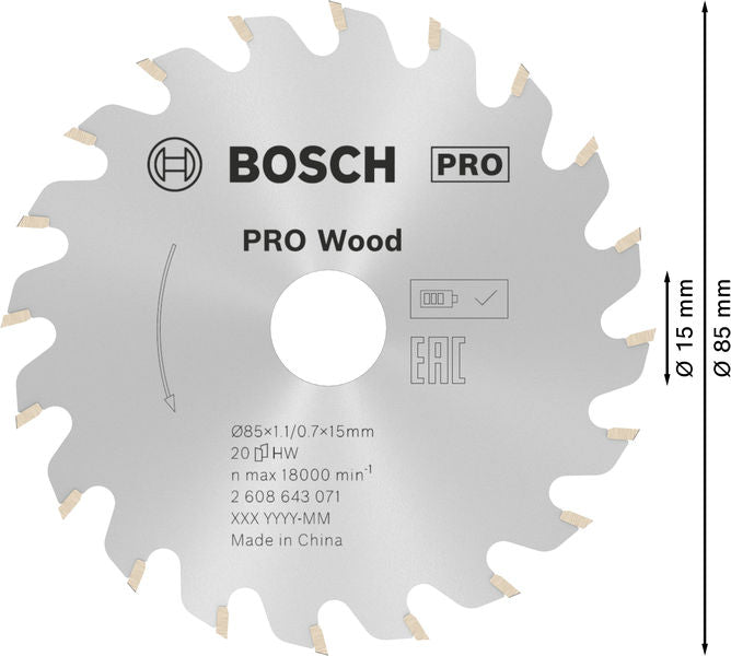 BOSCH PRO Wood list kružne testere za drvo, 85×1,1×15 mm - List kružne testere ST WO H 85x15-20 (2608643071)-SBT Alati Beograd