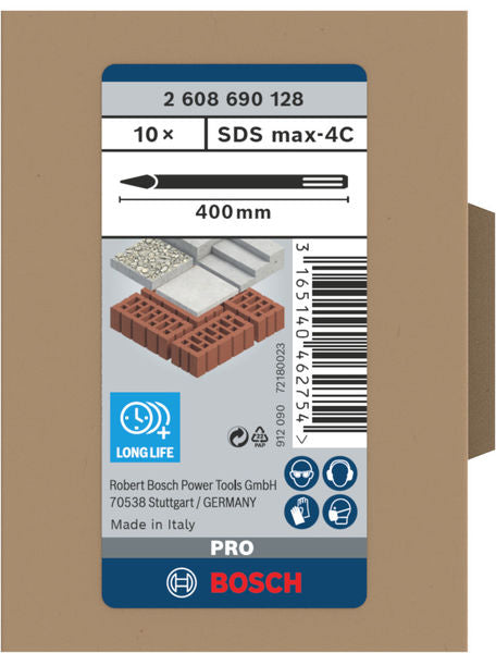BOSCH PRO SDS max-4C set špicastih dleta, 400 mm, 10 kom. - ŠPIC SDS-MAX 400 mm 10 kom (2608690128)-SBT Alati Beograd