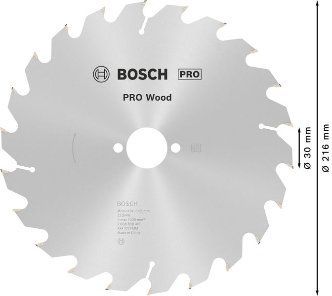 BOSCH PRO Wood list kružne testere, 216×2,6×30 mm, T22 - List kružne testere MPP (2608838410)-SBT Alati Beograd