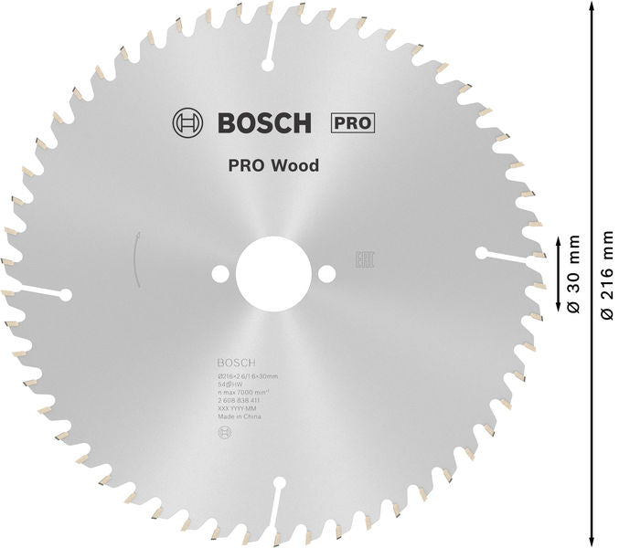 BOSCH PRO Wood list kružne testere, 216×2,6×30 mm, T54 - List kružne testere MPP (2608838411)-SBT Alati Beograd