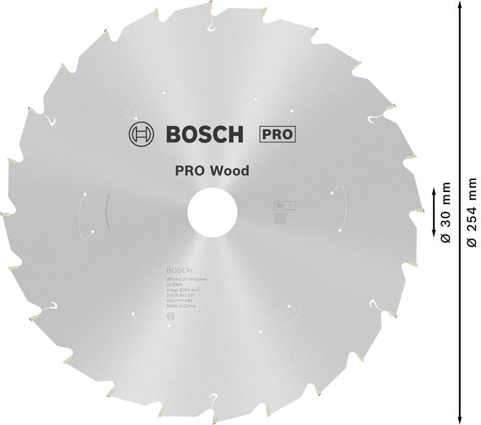 BOSCH PRO Wood list akumulatorske kružne testere, 254×2,2×30 mm, T24 - Standard for Wood 254X2.2/1.6X30 T24 (2608842237)-SBT Alati Beograd