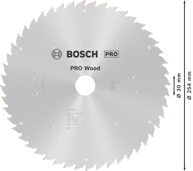 BOSCH PRO Wood list akumulatorske kružne testere, 254×2,2×30 mm, T48 - Standard for Wood 254X2.2/1.6X30 T48 (2608842239)-SBT Alati Beograd