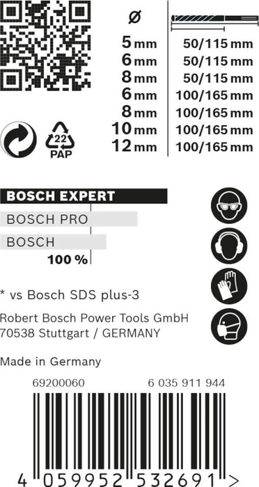Bosch Komplet EXPERT SDS plus-7X burgija za udarne bušilice od 5/6/6/8/8/10/12 mm, 7 delova - 2608900195