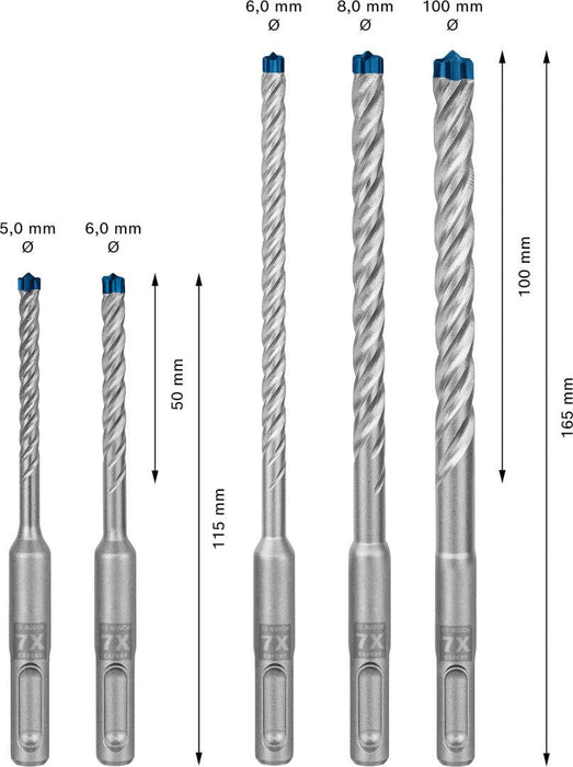 Bosch Komplet EXPERT SDS plus-7X burgija za udarne bušilice od 5/6/6/8/10 mm, 5 delova - 2608900197