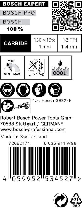 Bosch EXPERT „Thin Tough Metal“ S 922 EHM list univerzalne testere, 10 delova - 2608900362