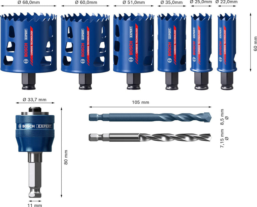 Bosch Komplet EXPERT Tough Material testera za otvore od 22/25/35/51/60/68 mm, 9 delova - 2608900445