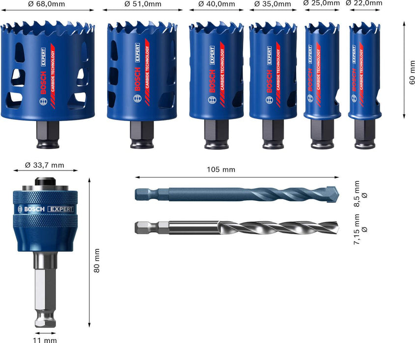 Bosch Komplet EXPERT Tough Material testera za otvore od 22/25/35/40/51/68 mm, 9 delova - 2608900446