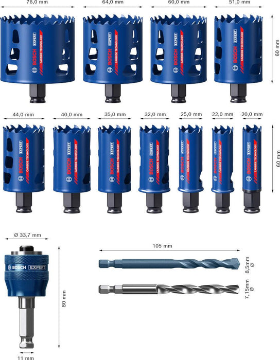 Bosch Komplet EXPERT Tough Material testera za otvore od 20/22/25/32/35/40/44/51/60/64/76 mm, 14 delova - 2608900447