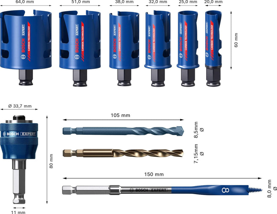 Bosch Komplet EXPERT Construction Material testera za otvore od 20/25/32/38/51/64 mm, 10 delova - 2608900490