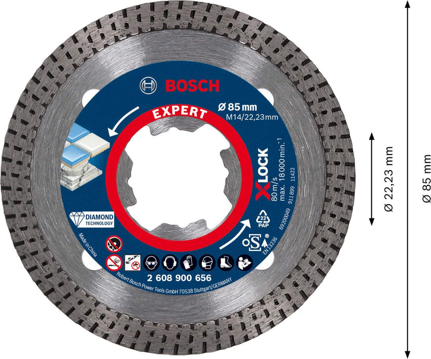 Bosch EXPERT HardCeramic X-LOCK dijamantska rezna ploča od 85 x 22,23 x 1,6 x 7 mm - 2608900656