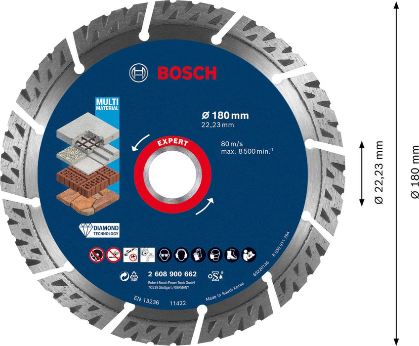 Bosch EXPERT MultiMaterial dijamantska rezna ploča od 180 x 22,23 x 2,4 x 12 mm - 2608900662