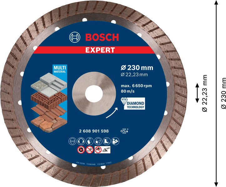 BOSCH EXPERT MultiMaterial dijamantska rezna ploča od 230 x 22,23 x 2,4 x 15 mm - EXPERT MultiMaterial Turbo 230mm (2608901598)-SBT Alati Beograd