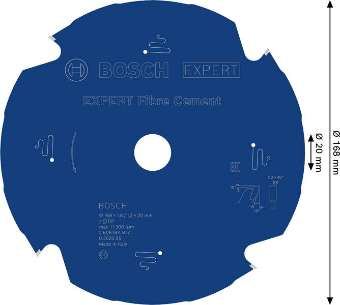 BOSCH EXPERT Fibre Cement list kružne testere, 168×1,8/1,2×20 mm, T4 - List testere ExpfFC 168x20x1.8 mm (2608901877)