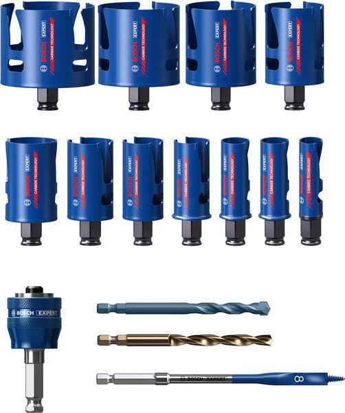 BOSCH EXPERT Construction Material Power Change Plus set testera za otvore, 20; 22; 25; 32; 35; 40; 44; 51; 60; 68; 76×60 mm, 15 delova - Testera za otvore P CM T 15p Set (2608901950)-SBT Alati Beograd