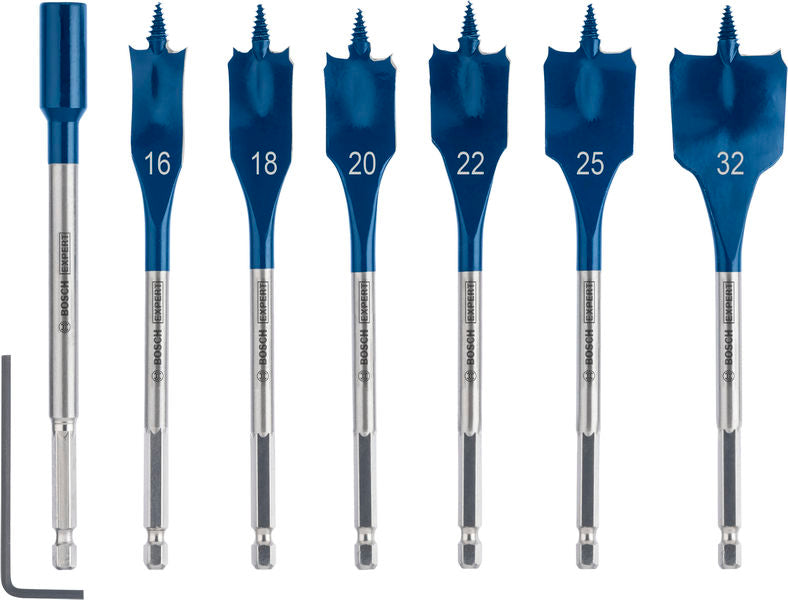 BOSCH Set EXPERT Self Cut Speed pljosnatih burgija od 16/18/20/22/25/32 + produžetak od 152 mm, 7 delova - Burgija glodalica 7Pc Spade Set (2608902110)-SBT Alati Beograd
