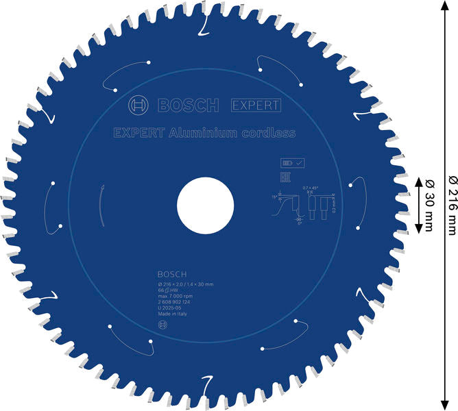 BOSCH EXPERT Aluminium cordless list kružne testere, 216×2/1,4×30 mm, T66 - List kružne testere EX AL B 216x30-66 (2608902124)-SBT Alati Beograd