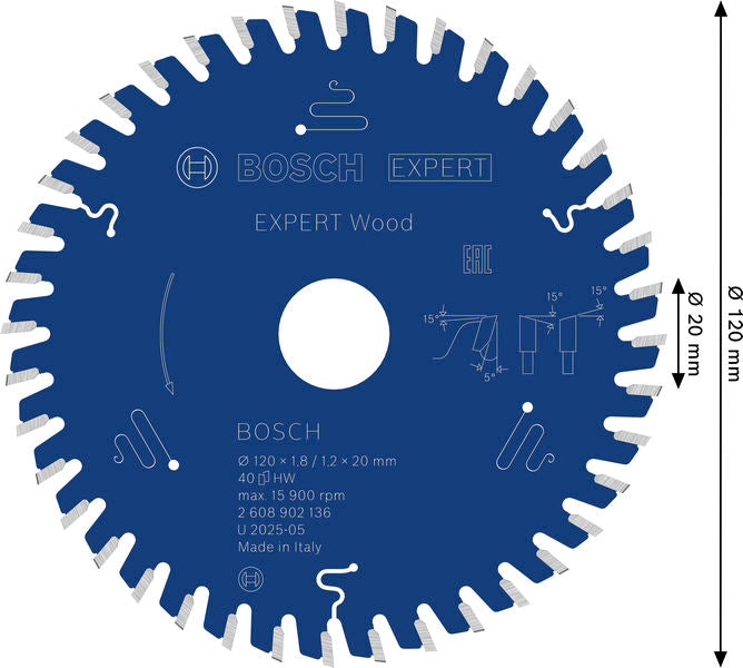 BOSCH EXPERT Wood list kružne testere, 120×1,8/1,2×20 mm, T40 - List kružne testere EX WO H 120x20-40 (2608902136)-SBT Alati Beograd